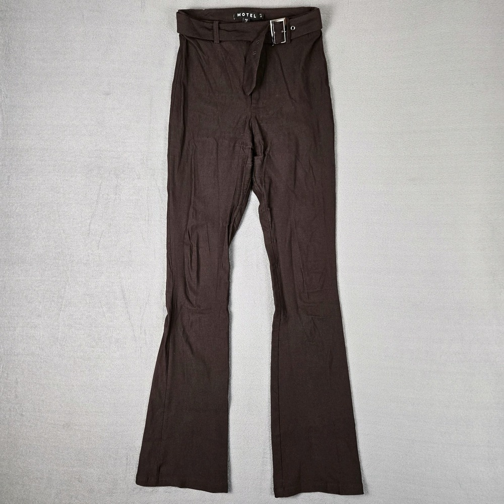 Motel Rocks Pants Womens Small Belted‎ Flared Leg Brown High Waisted Stretch